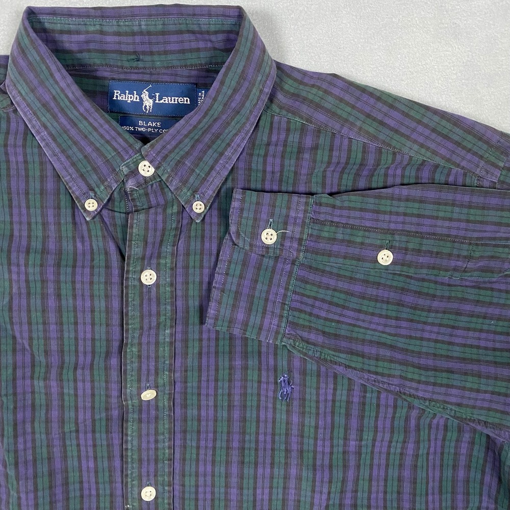 Ralph Lauren Shirt Mens Large Purple Plaid Blake Two-Ply Long Sleeve Button Down